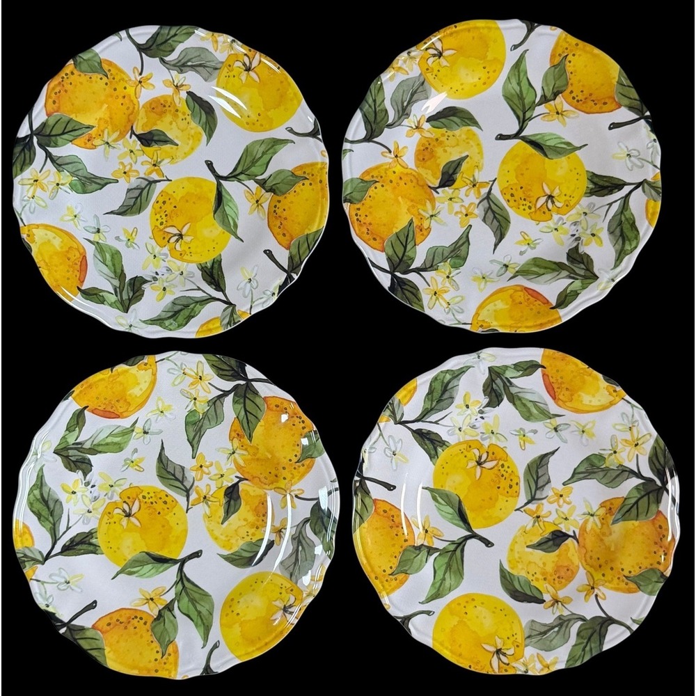 Wendy Bellissimo Italian Amalfi Lemon Branch Flower Melamine Salad Plates (4)